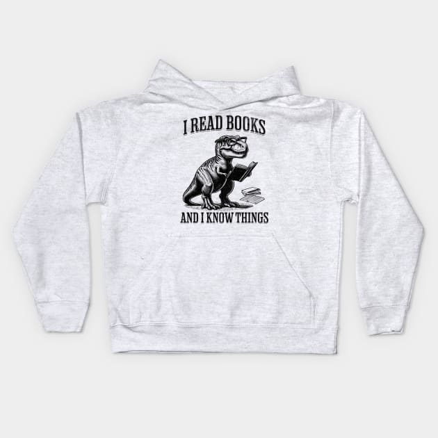 Bookish T-Rex Kids Hoodie by Cosmic Dust Art